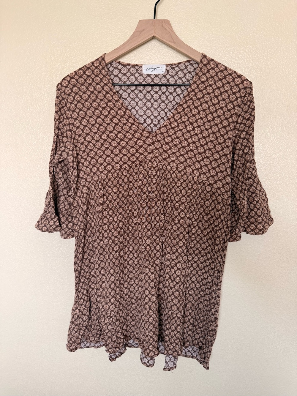Carly Jean Los Angeles Brown Printed V-Neck Tunic